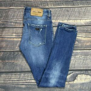 7th Heaven London Men's Medium Wash Distressed Denim Jeans Size 30x33 Button Fly